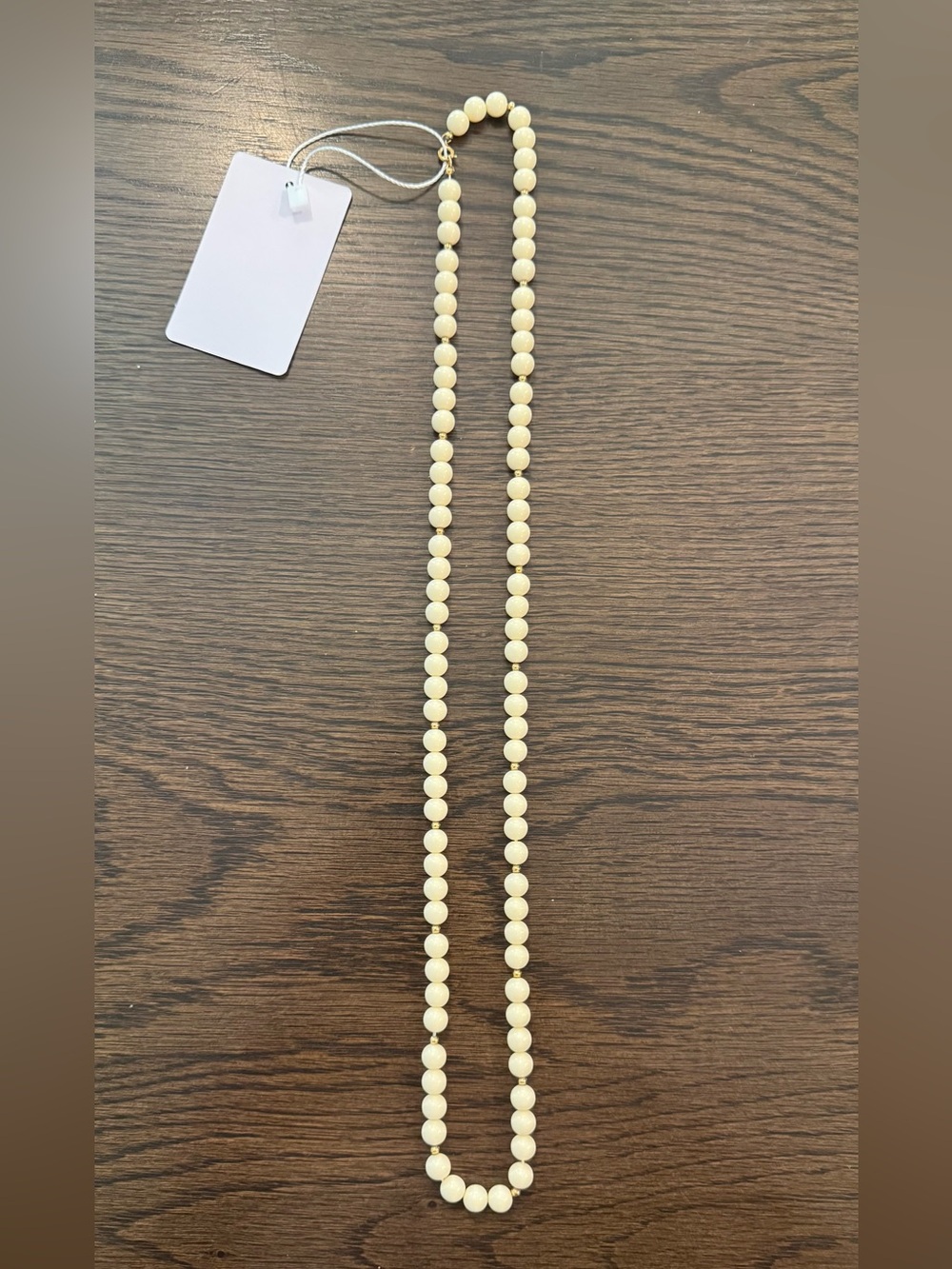 Vintage Cream Beaded Long Necklace - Women Jewelry Clasp Closure Small Gold bead
